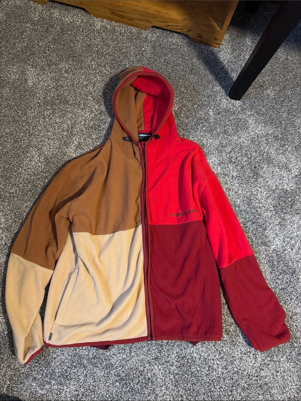 The Hundreds Colorblock Hooded Fleece Jacket - Red, Brown, Cream